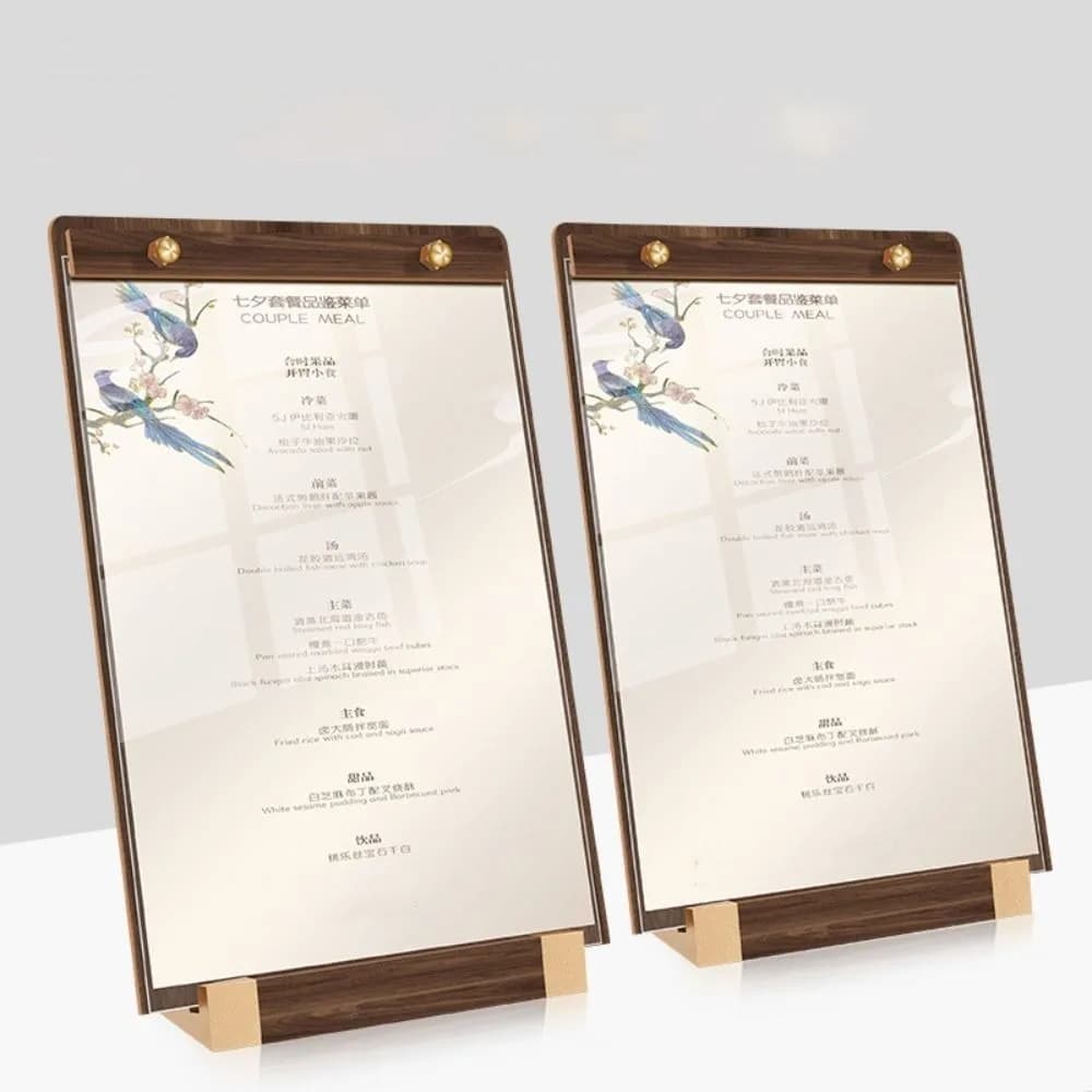 A4/A5 Walnut Wood Menu Clipboard Non-slip Base Horizontal/Vertical Table Top Sign Display Shelf Detachable Table Sign Holder