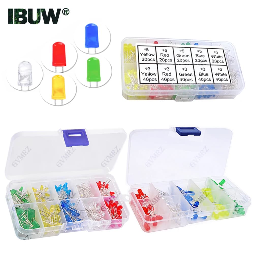3MM 5MM Light Emitting Diodes Electronics Kit F3 F5 LED Diode Assorted Kit White Green Red Blue Yellow Orange Luminous LED