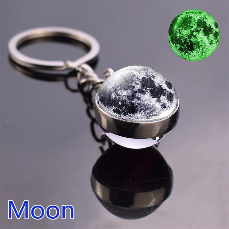 Glow In The Dark Solar System Planet Keyring Galaxy Nebula Luminous Keychain Moon Earth Sun Double Side Glass Ball Key Chain