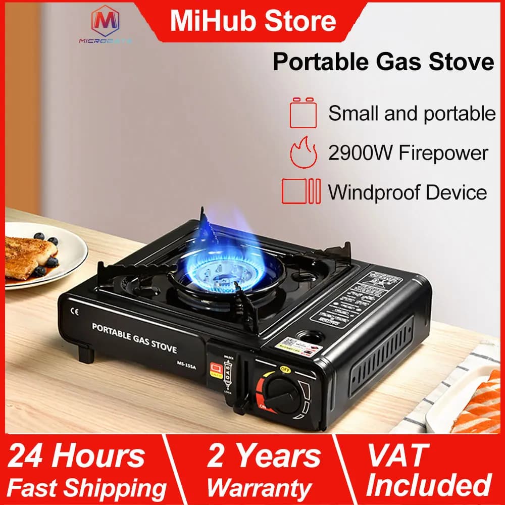 Portable Gas Stove, Outdoor Camping Gas Stove with Windproof Ring, Firepower Adjustable, Household Cooking Camping Hiking Picnic
