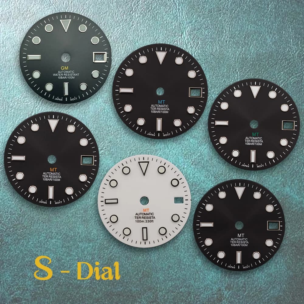 28.5mm S Logo New GMT Sun Dial Suitable For NH34 Japan Movement Ice Blue Luminous Watch Modification Accessories