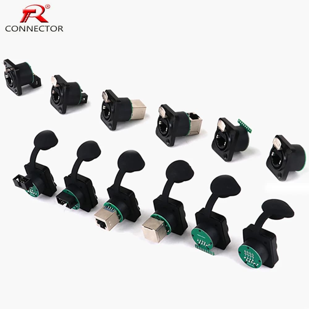 1pc RJ45 with PCB Board Connector,D Type RJ45 CAT5/5E/6 Network 8P8C Female Panel Mount Sockets,RJ45 Ethernet Extension Adapter