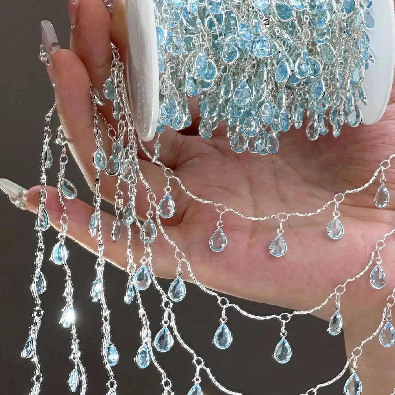 0.5/1/2M/lot Waterdrop-shaped Zircon Handmade Chain For DIY Bracelet Necklace Clothing Accessories And Hair Crown Chain Material
