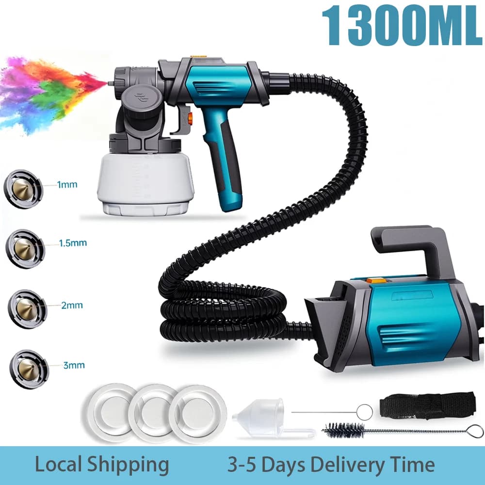 800W HVLP Paint Sprayer 1300ML Electric Spray Gun With 4 Nozzles 3 Patterns For Fence House Wall Furniture Cabinet Garden Shed DIY Home Painting -