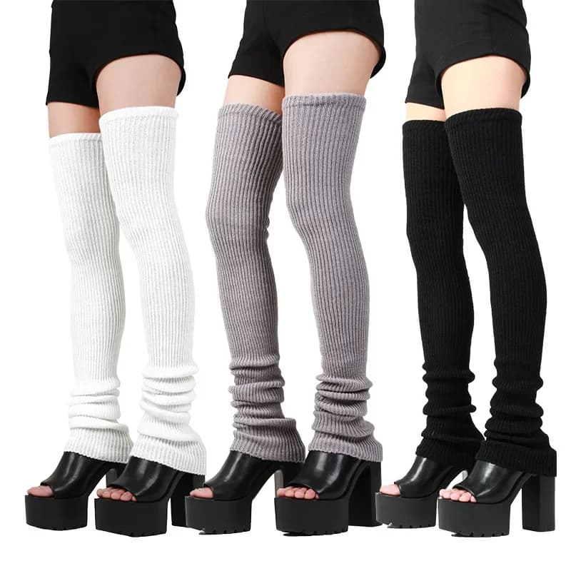 Lengthened Mid-high Warm Knee Socks Leggings JK Knitted Leg Warmers Multicolor Lolita Women Over The Knee Home Winter Long Socks