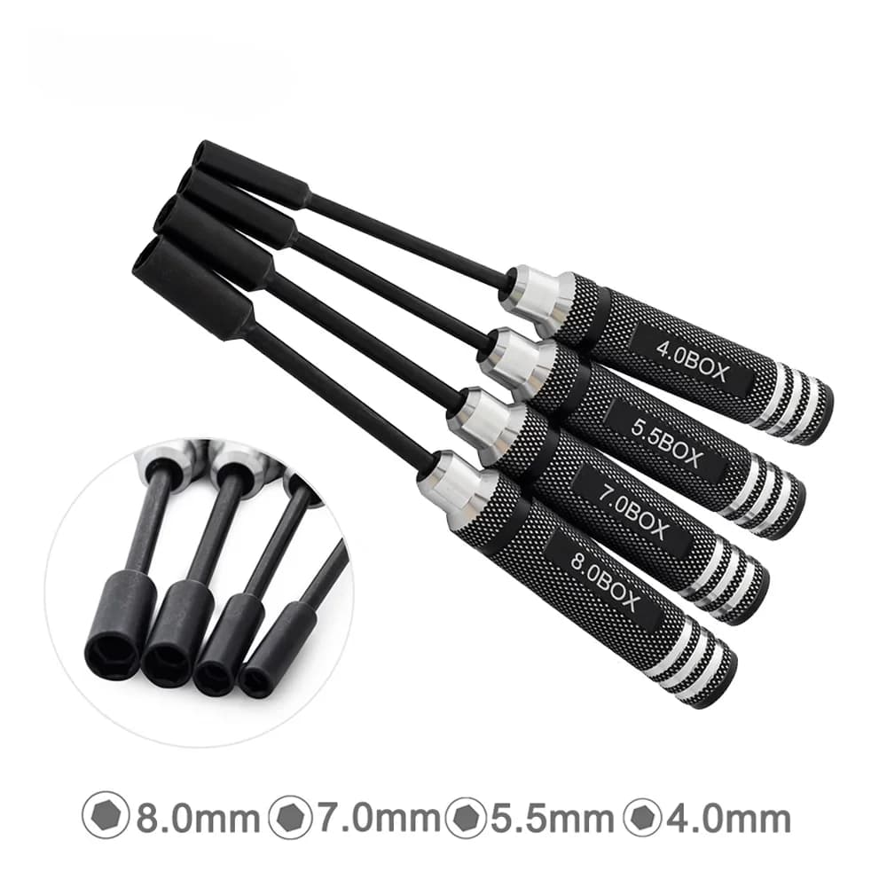 4.0mm / 5.5mm / 7.0mm / 8.0mm Hex Nut Socket Driver Kit – Precision Repair Tool Set for RC Cars, Quadcopters & Drones