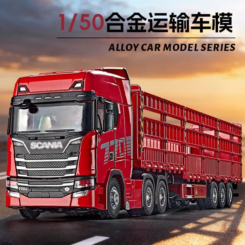 1:50 Scania high rail transport truck alloy model large size realistic engineering vehicle pretend play toy ornament for boys