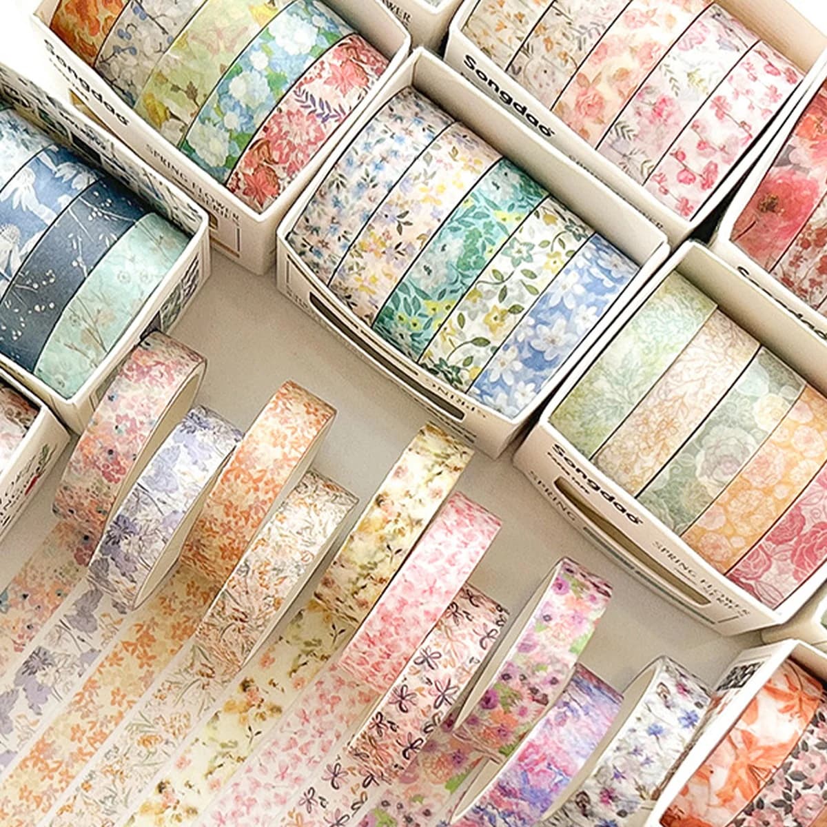 5 Rolls of Boxed Romantic Flower Handbook Tape, Cute DIY Fresh Decorative Washi Tape for Students, a Must-Have Gift for Students