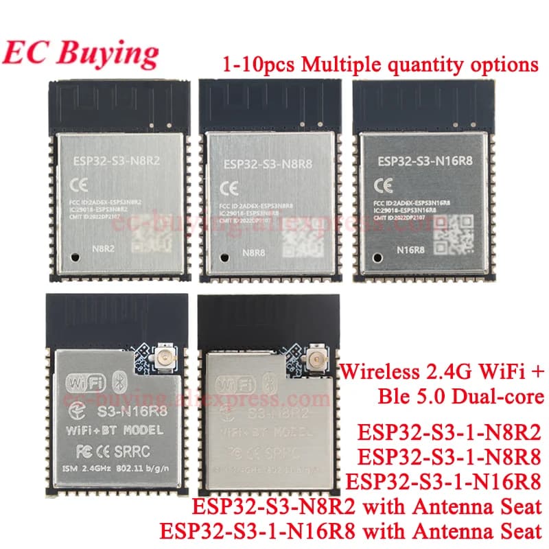 1-10Pcs ESP32S3 ESP32-S3-1-N8R2 N8R8 N16R8 8MB 16MB Flash 2MB PSRAM 2.4G Wifi Ble 5.0 Dual Core 32bit MCU Wireless Wi-Fi Module