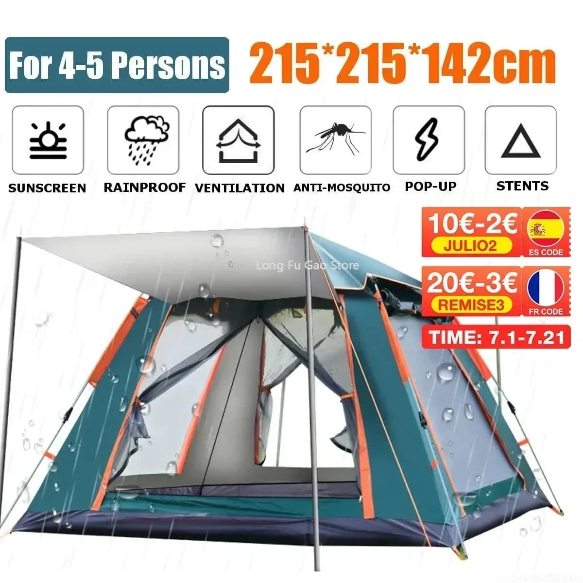 Outdoor Camping  Automatic Tents Double Layer Waterproof Camping Hiking Tent Outdoor Large Family Tents 4-5 People Throw Tent