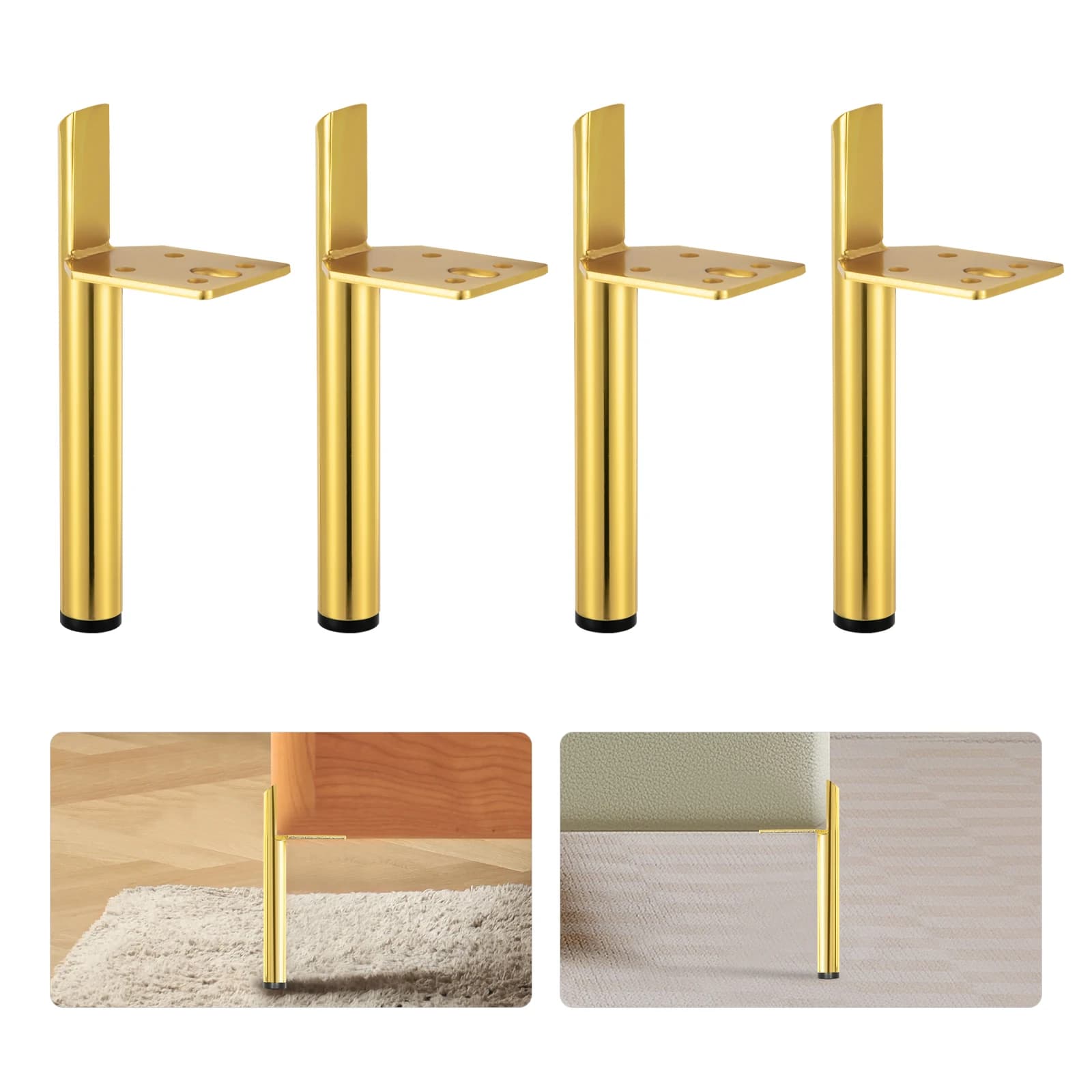 4-Pack Gold/Black Metal Furniture Legs 5.9in Furnitures Support Leg 300kg Load Capacity Each Easy Install with Pre-drilled Holes