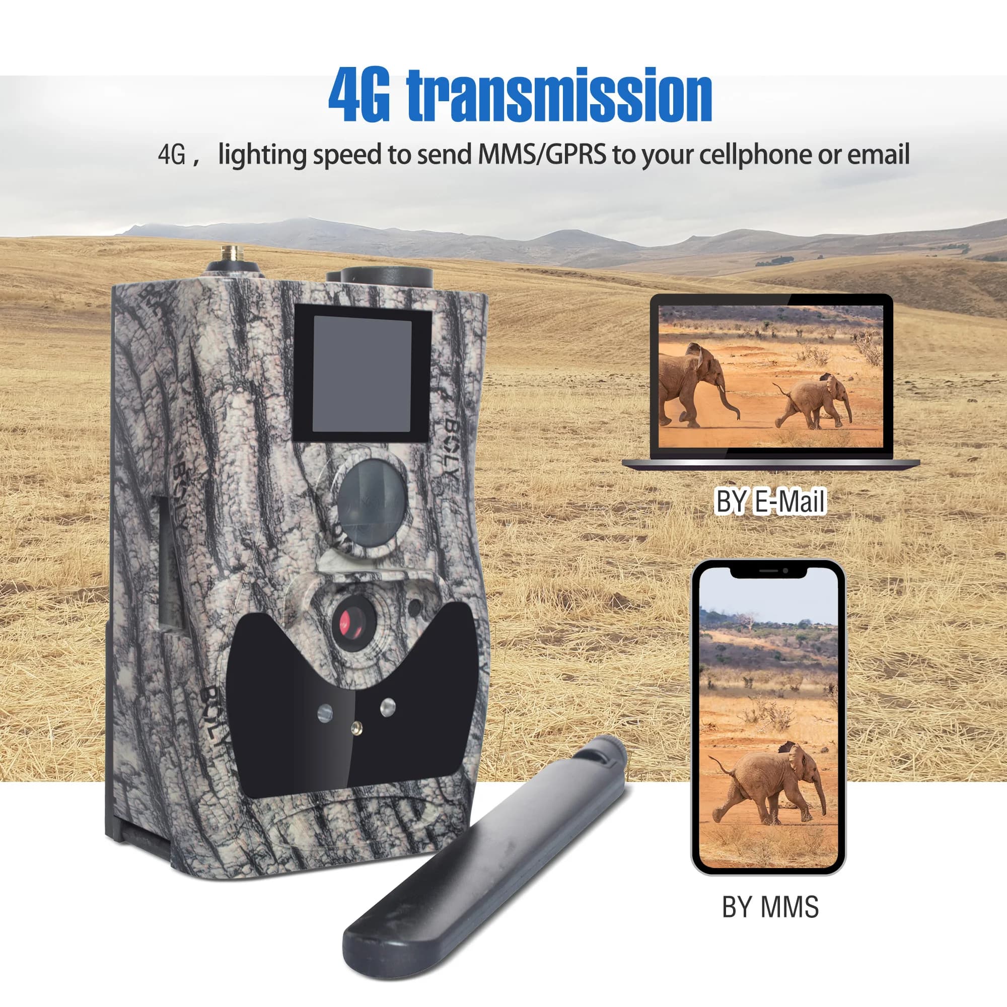 BolyGuard Cellular Hunting Game Camera 4G LTE Wireless Scouting Trail Camera for Wildlife 24MP 1080P HD Video Solar Ready BG584