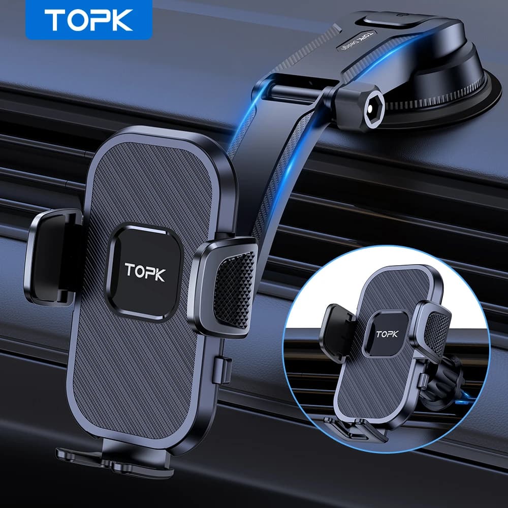 TOPK Car Phone Holder Air Vent Suction Cup Mount for iPhone Xiaomi Samsung Auto Mobile Support GPS Stand Dashboard Bracket