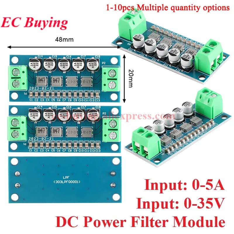 5Pcs/1pc DC Power Filter Board Module Low Pass Stabilization Voltage Reducing Ripple 0-35V 0-5A Low-pass EMI Filter Boost