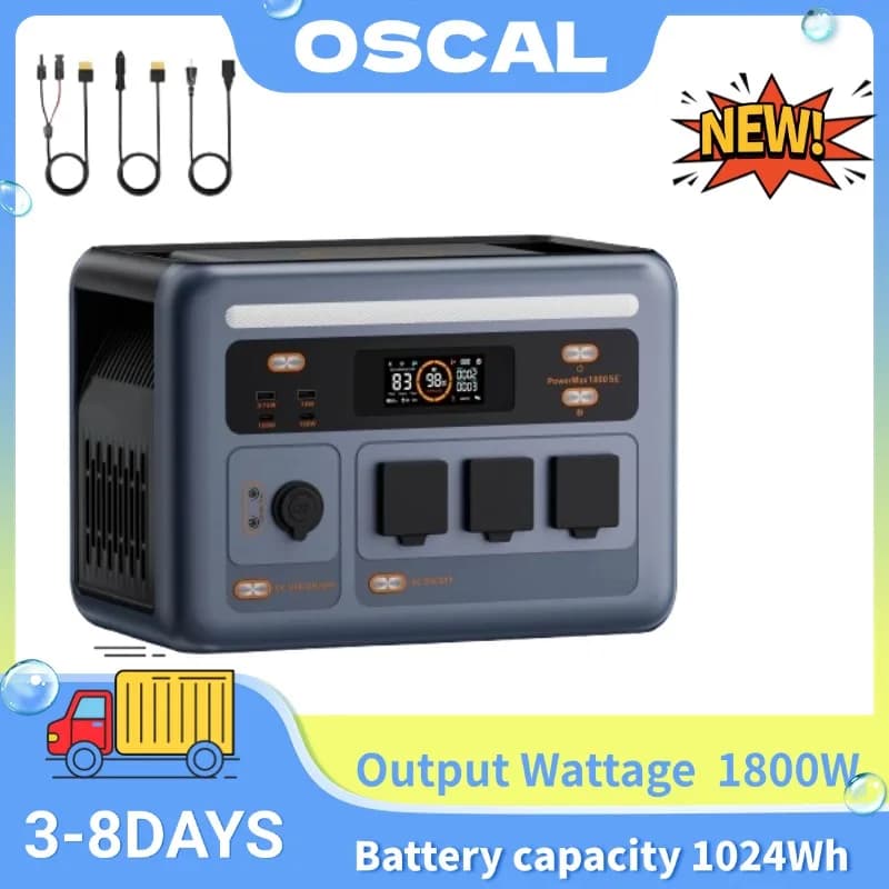 OSCAL Power Max 1800SE 1800W Portable Power Station 1024Wh Lifepo4 Battery Solar Generator With Solar Panel Outdoor Camping