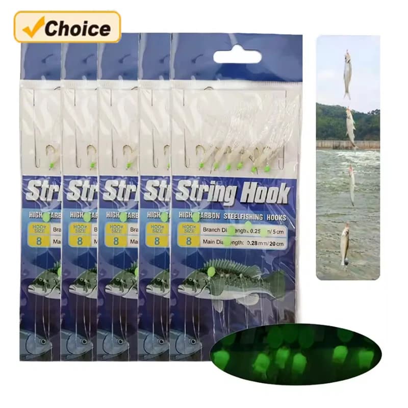 5Pack Sabiki Rigs Fishing Flasher Bait Rigs With Glow Fishing Beads High Carbon Hooks String Hook For Freshwater And Saltwater