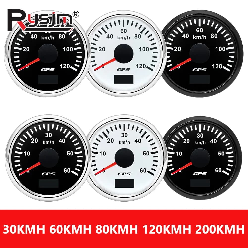 30/60/80/120/200 Km/h 52MM Digital GPS Speedometer Gauge with Antenna Boat Car Speed Gauge Meter 7 Color Backlight 12V24V