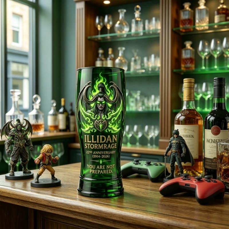 World of Warcraft Illidan Stormrage 22nd Anniversary Glass Cup "You Are Not Prepared" Collectible Beer Cup