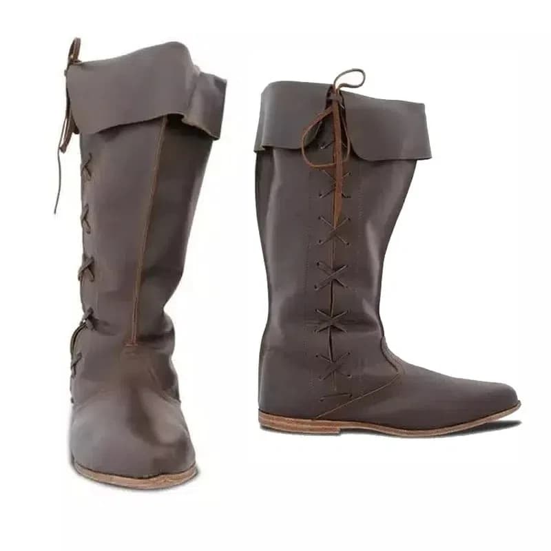 Medieval Renaissance Leather High Boots For Men And Women Half Haddock Shoes Pirate Costume Retro Chunky Heel Long Snow Boots