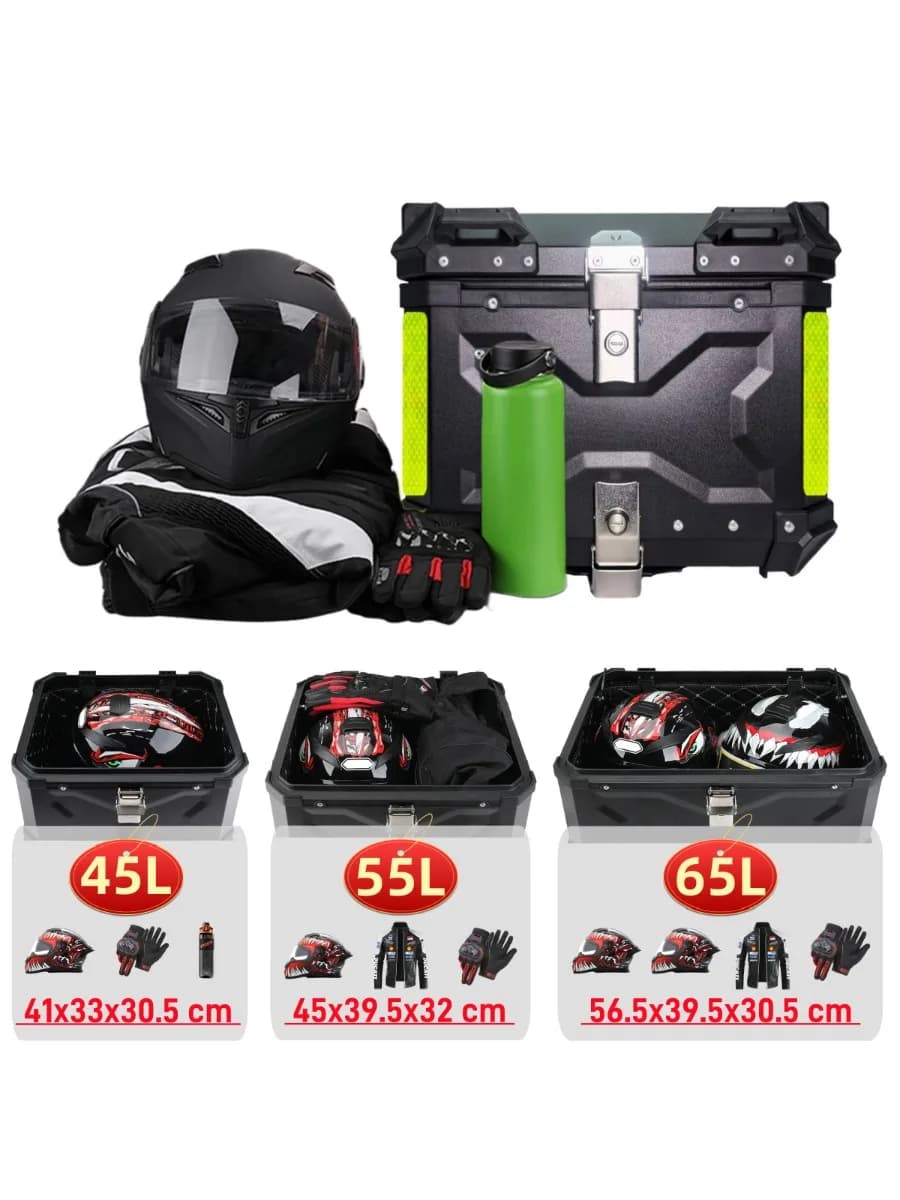 45L/55L/65L Universal Aluminum Alloy Top Case Motorcycle Tail Box Trunk Luggage Storage Hard Case Rear Rack Lockable Waterproof