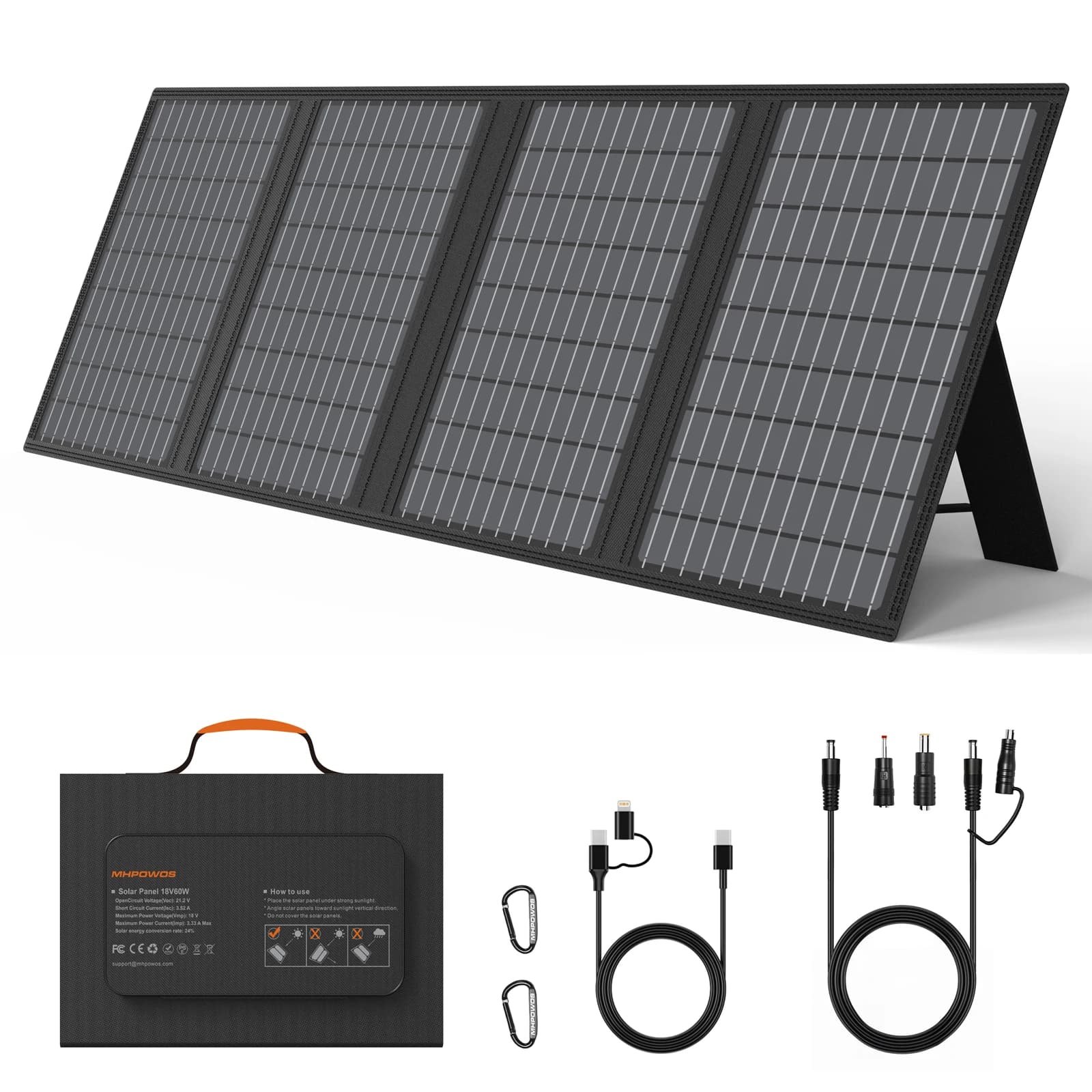 MHPOWOS 18V Portable Solar Charger 60W / 45W Foldable Solar Panel for Solar Generators Outdoor Camping Travel Powerbank Phone