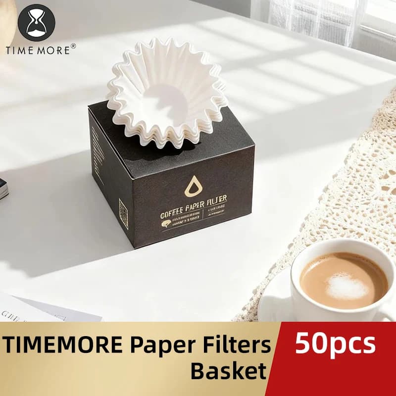TIMEMORE 1-2Cups Basket Coffee Paper Filter Pour Over Filter Papers 50 Sheets;Fits B75 Coffee Dripper & 1-2 Cups Basket Dripper