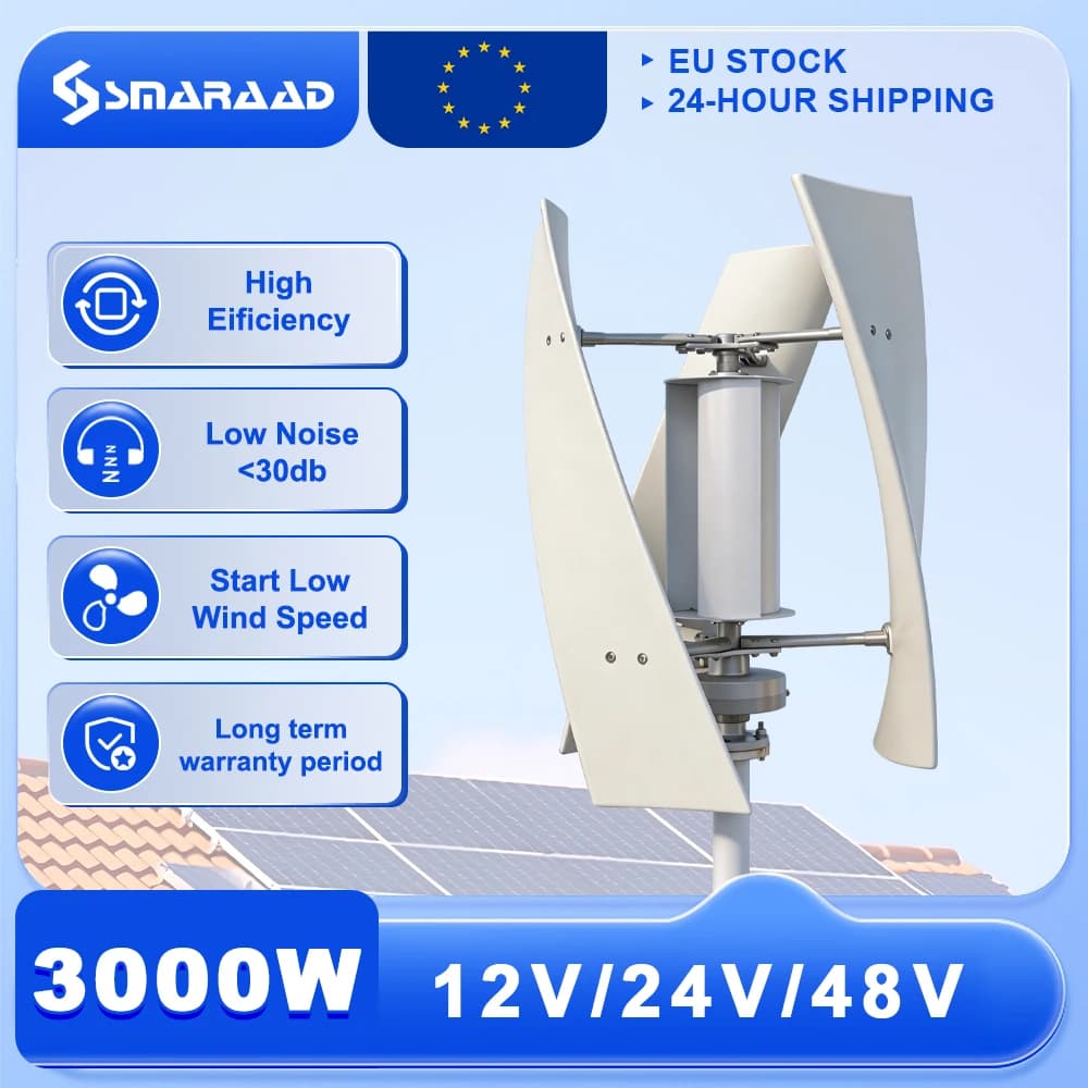 EU Delivery 3000W Vertical Wind Turbine 12V/24V/48V Low-Noise Household 220V With Free Charging Controller