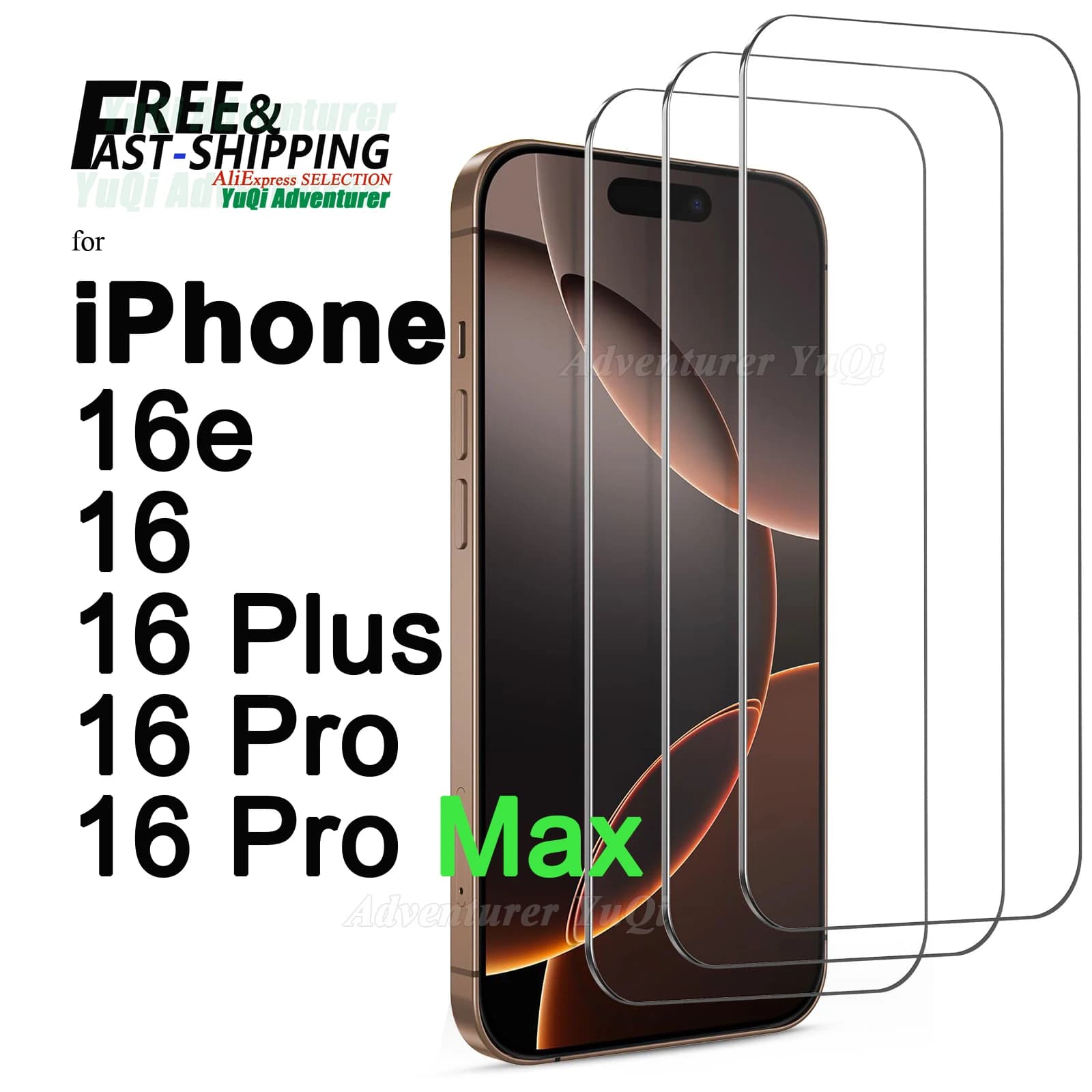 Screen Protector For iPhone 16e 16 Pro Max Plus, Tempered Glass HD Crystal Mica 9H Anti Scratch Case Friendly High Aluminum