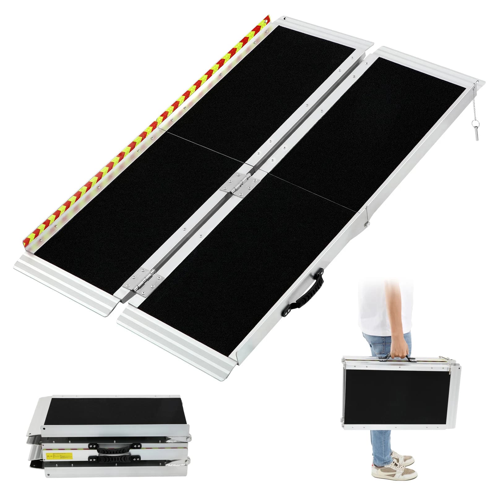 5/6/7FT Folding Aluminum Wheelchair Ramp  Portable Non-Slip Threshold Ramp 362KG Load, Reinforced Safety Pin, for Wheelchairs, Strollers, Bikes,
