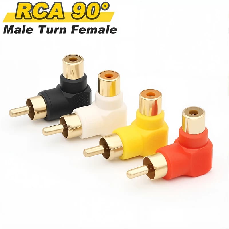4PCS 90 Degree RCA Right Angle Connector Plug Adapters Male To Female M/F 90 Degree Elbow Audio Adapter