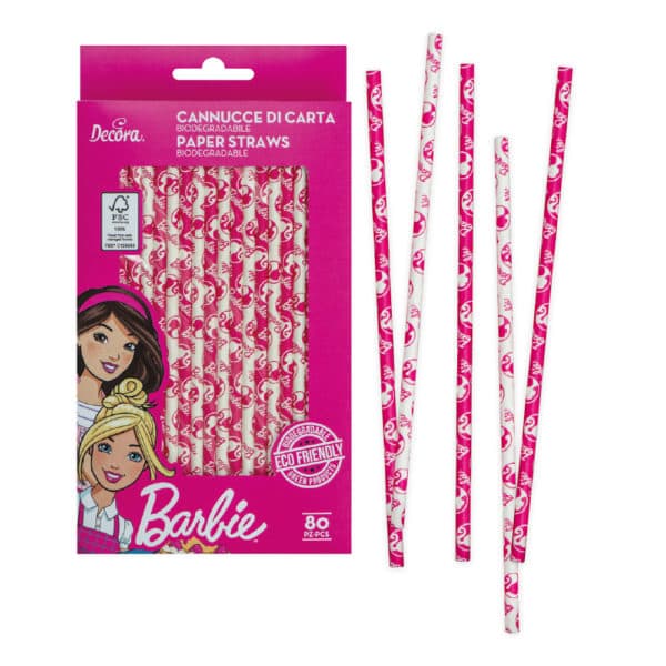 Papir Sugerør - Barbie, 80 stk., Decora