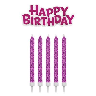 Happy Birthday Topper m. Fødselsdagslys, Pink - PME