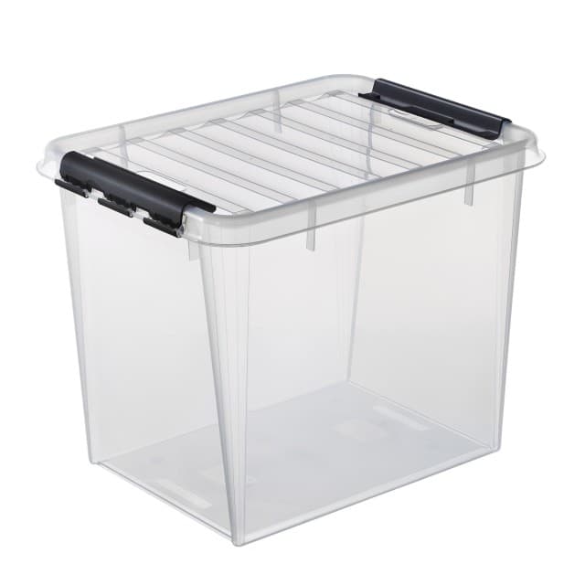 Plastkasse med låg klar 52l 50x39x41cm