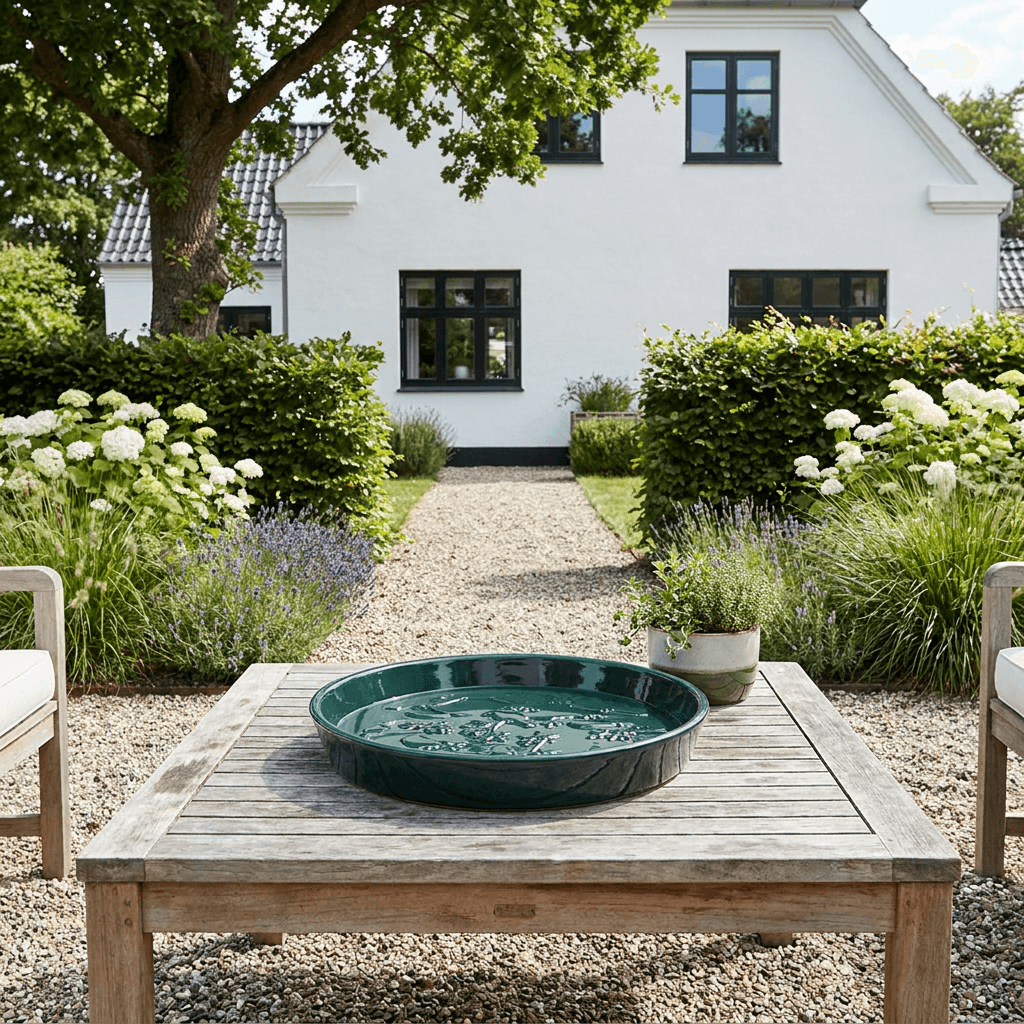 Fuglebad med reliefmønster i stentøj view 2