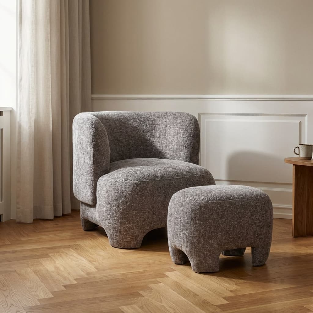 Lounge stol og puf - Grå