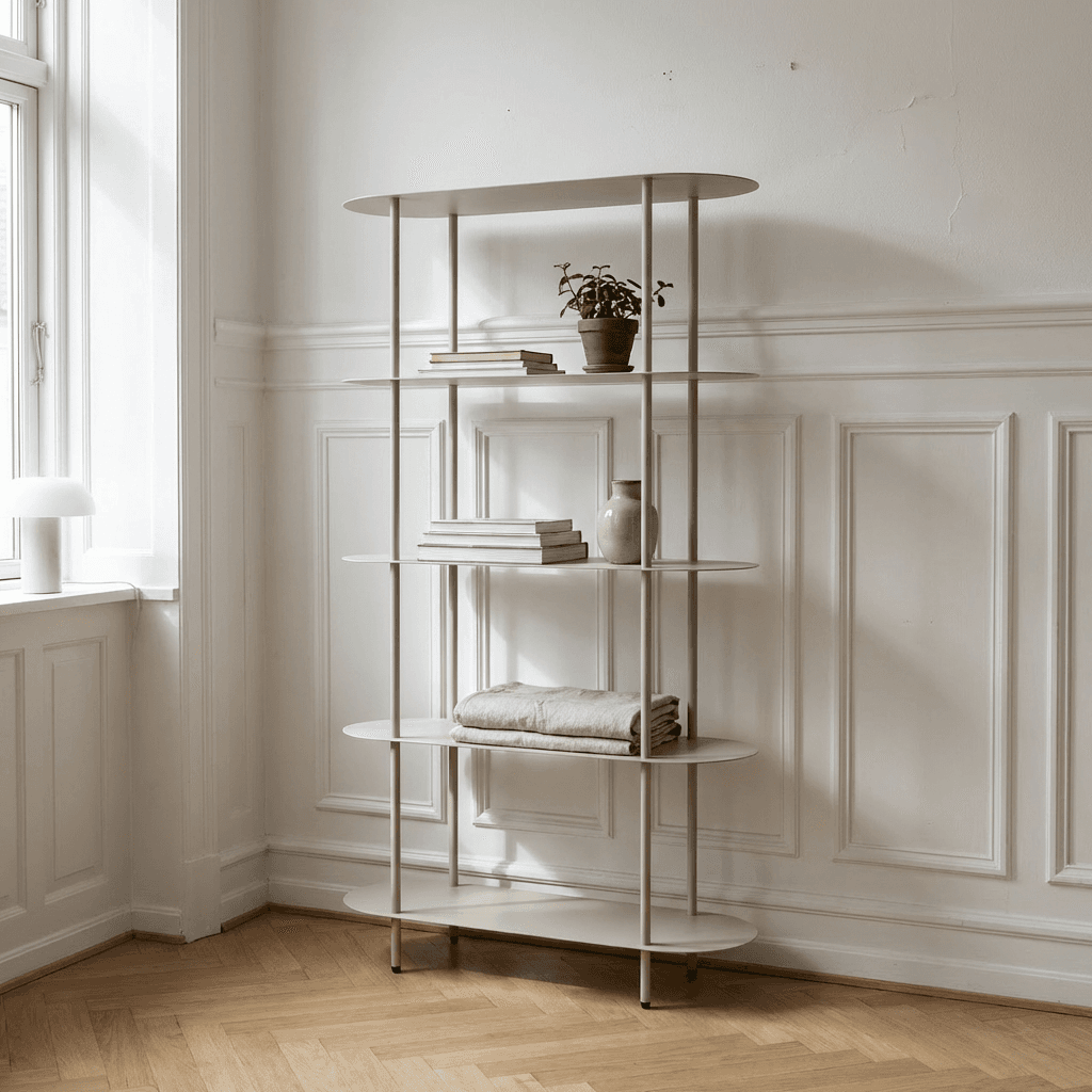 Metal reol med 5 hylder – Sandfarvet (90×150 cm)