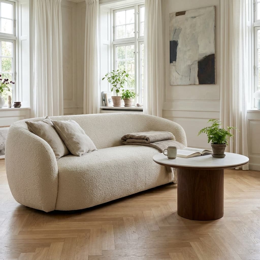 Sofabord med keramisk bordplade & askefiner - Hvid/Mørkebrun - Ø60×H42 cm view 2