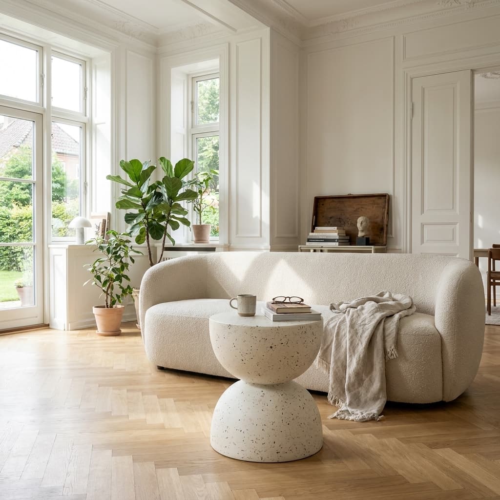 Sidebord i terrazzo look - Off white  Ø40×H45 cm