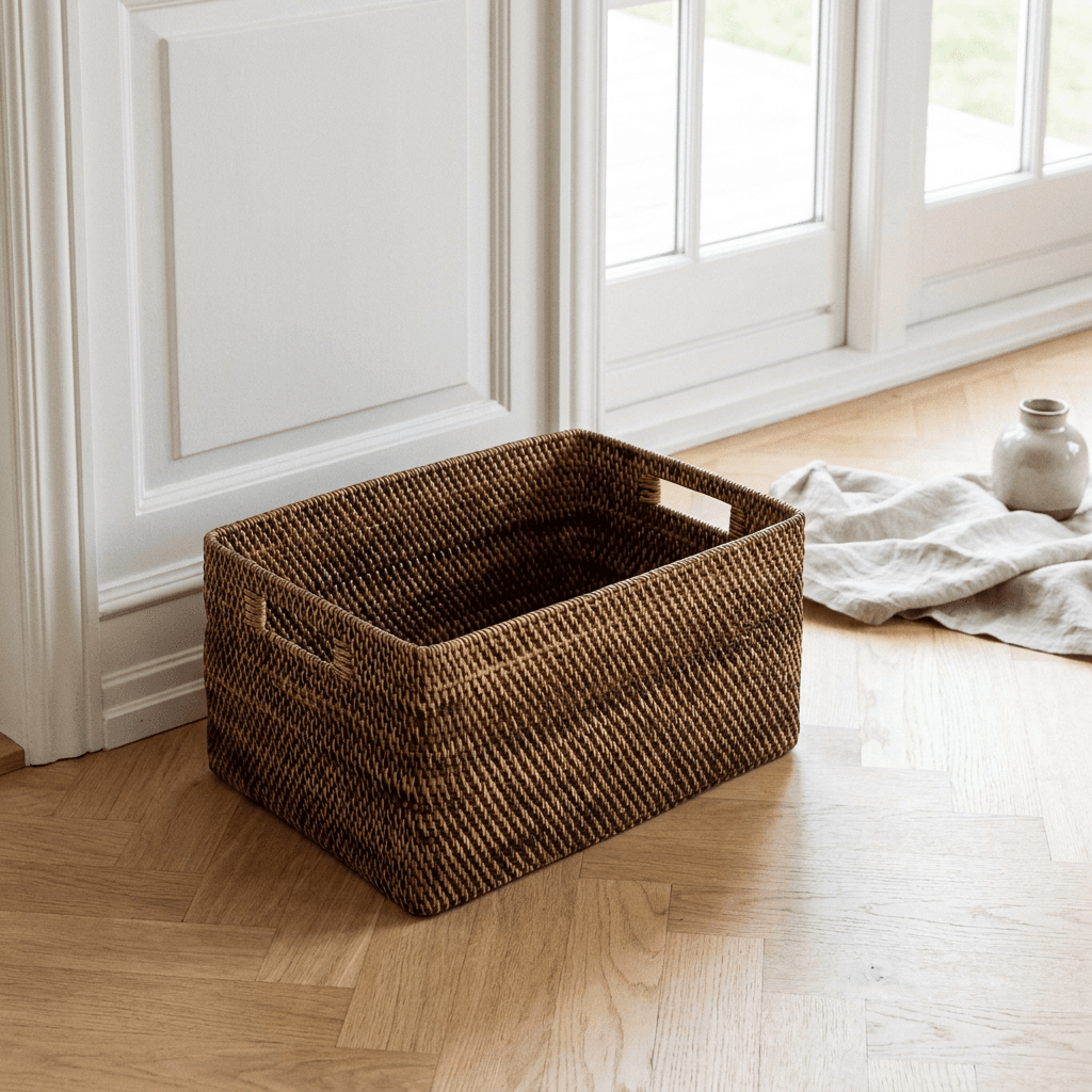 Capri kurv i brun rattan flet (M) - 36x28x18 cm
