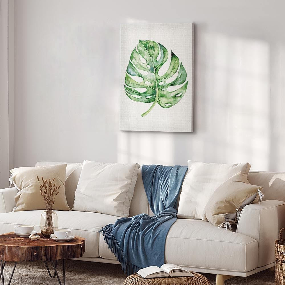 Lærredsbillede Akvarel Monstera lodret - 40 x 60 cm - På italiensk lærred view 2