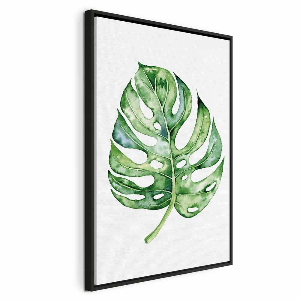 Lærredsbillede Akvarel Monstera lodret - 80 x 120 cm - I en sort træramme