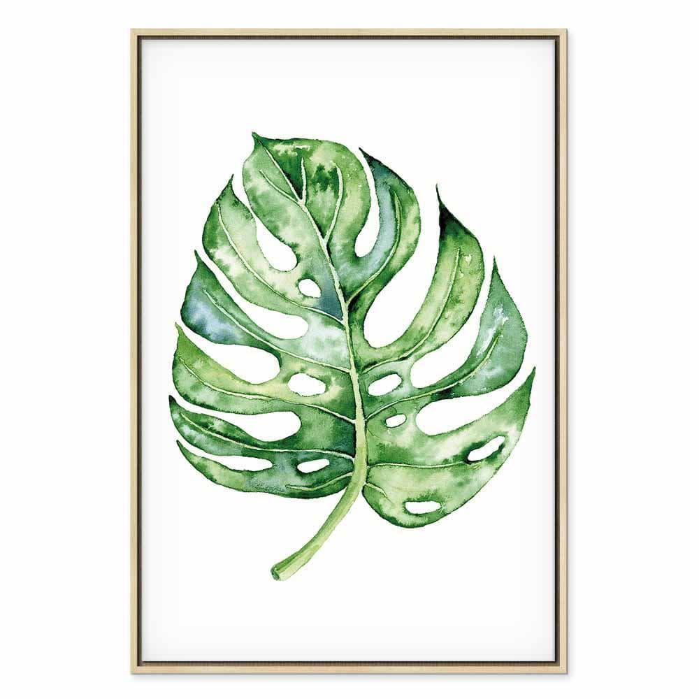 Lærredsbillede Akvarel Monstera lodret - 40 x 60 cm - I en naturlig træramme view 2