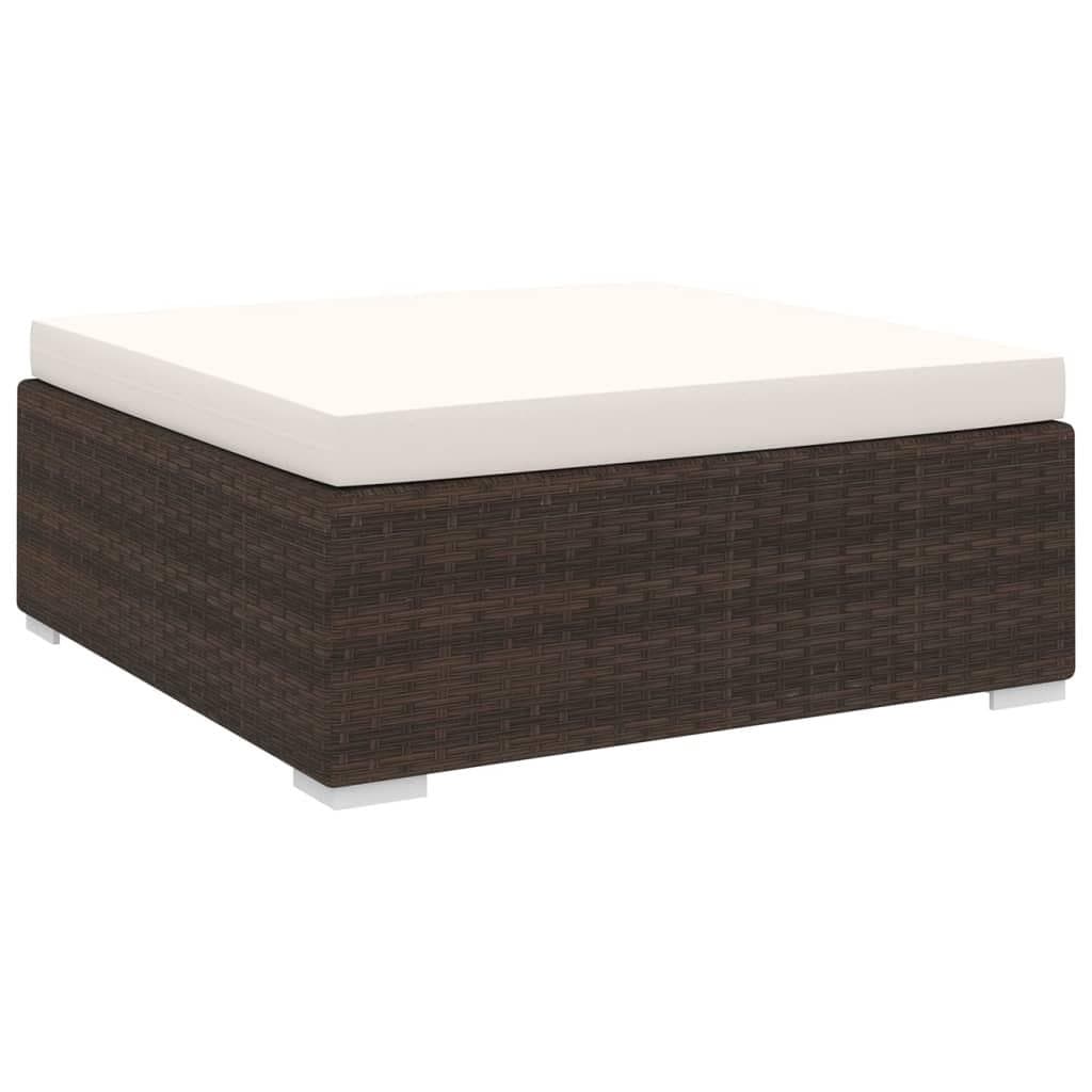 Fodskammel til sofa med hynde i polyrattan - brun, 70 × 70 cm