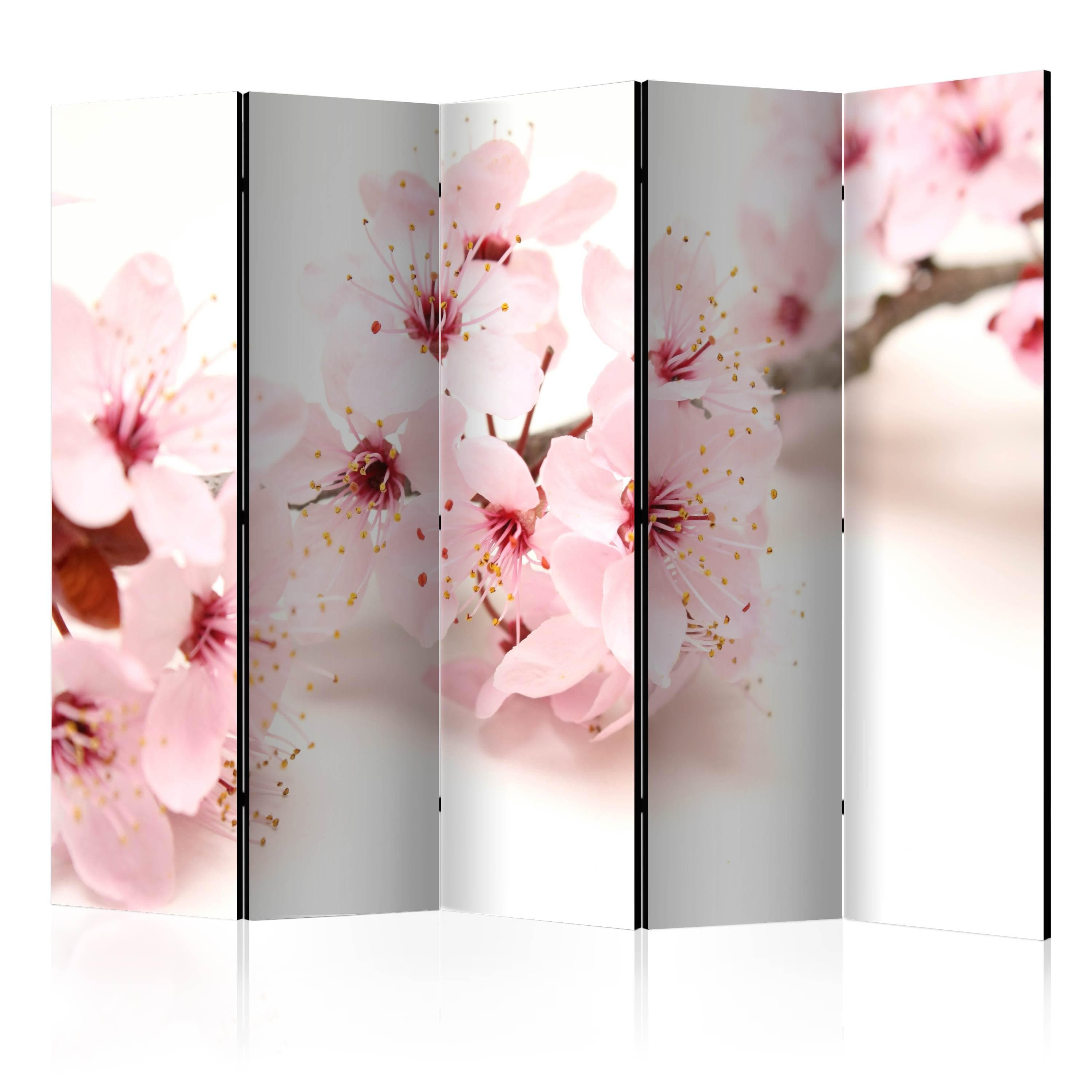 5-panels skærmvæg Kirsebærblomst II med blomstermotiv - 225 x 172 cm - Akustik