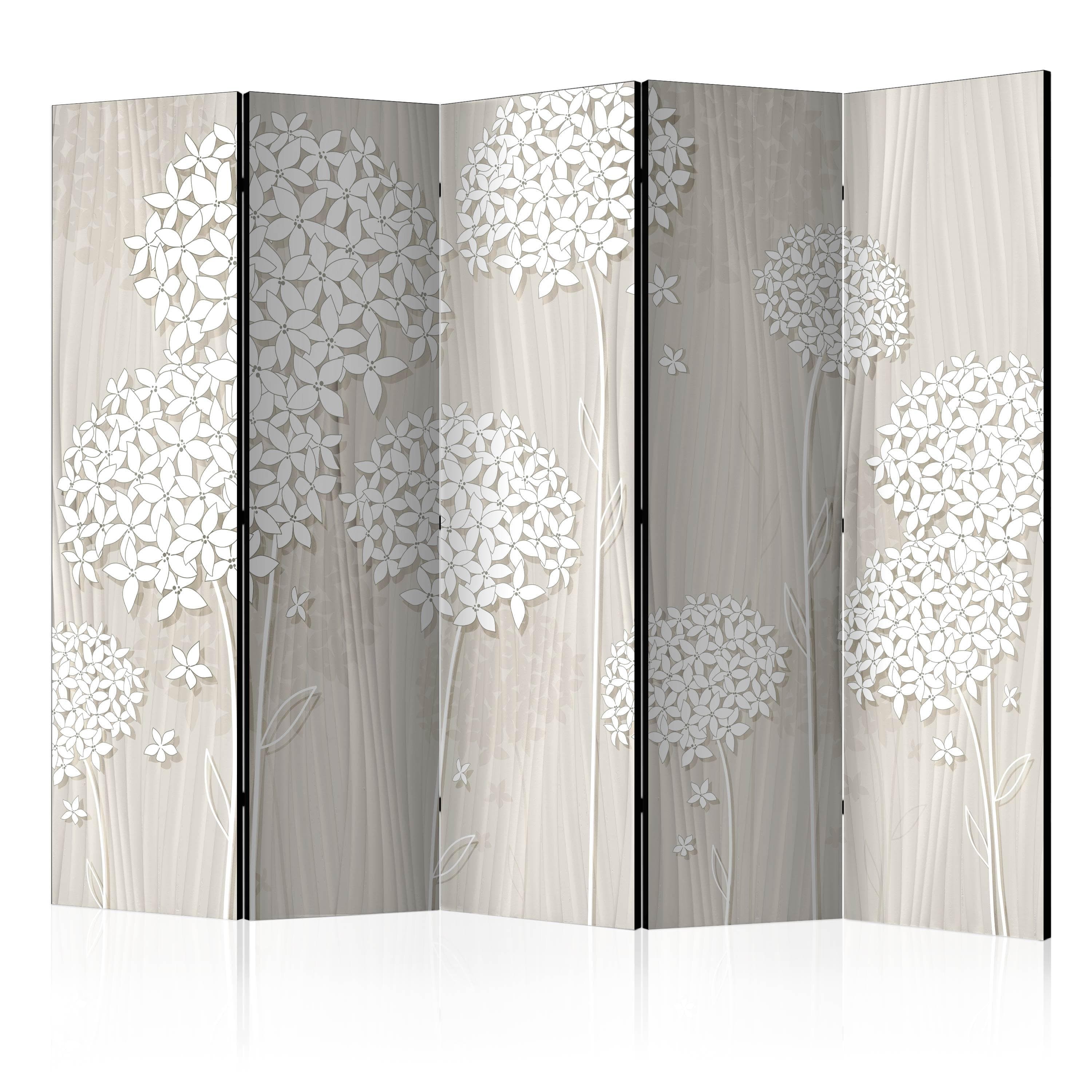 5-panels skærmvæg Paper Dandelions II med blomstermotiv - 225 x 172 cm - Akustik