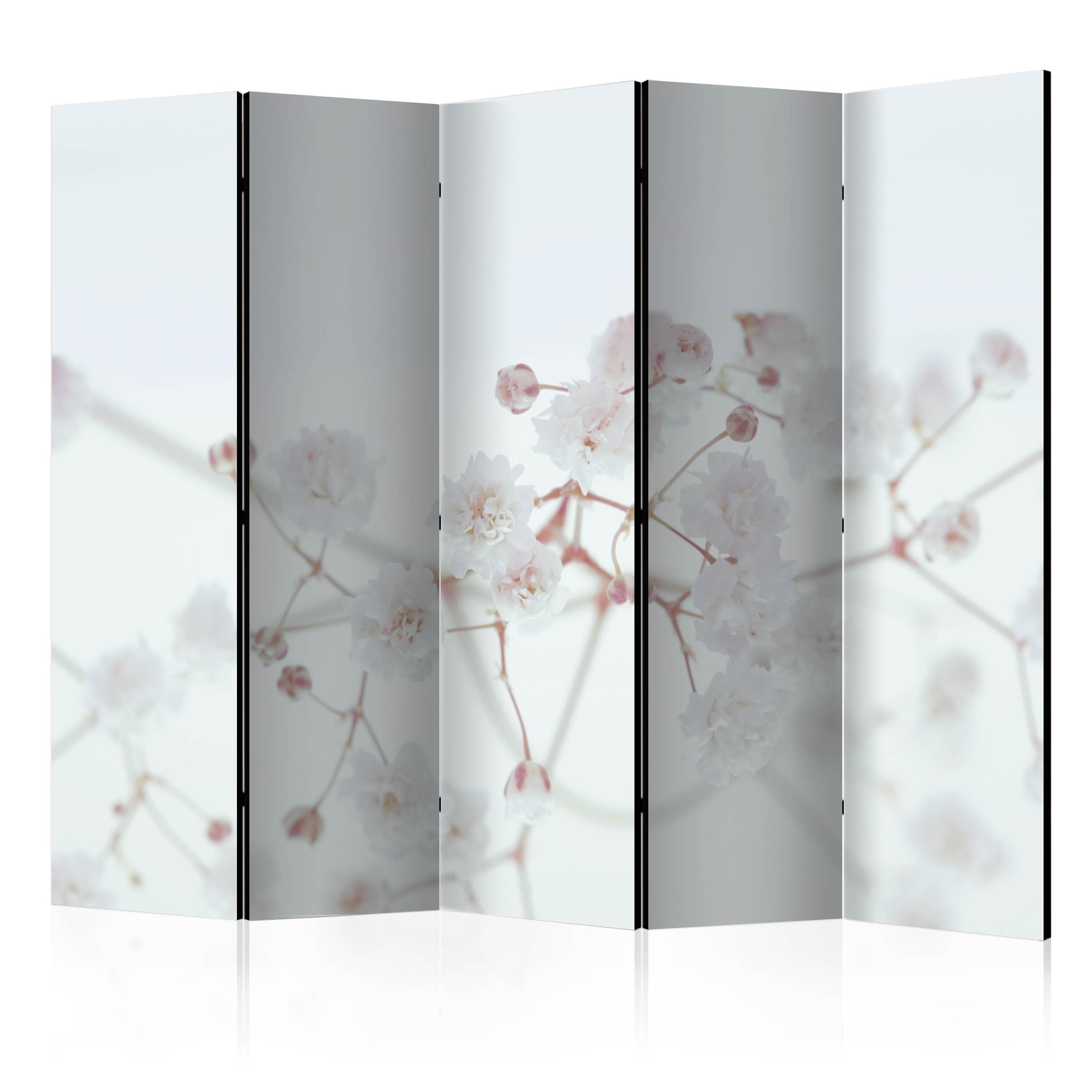 5-panels skærmvæg Hvide Blomster II 225 × 172 cm - 225 x 172 cm - Akustik