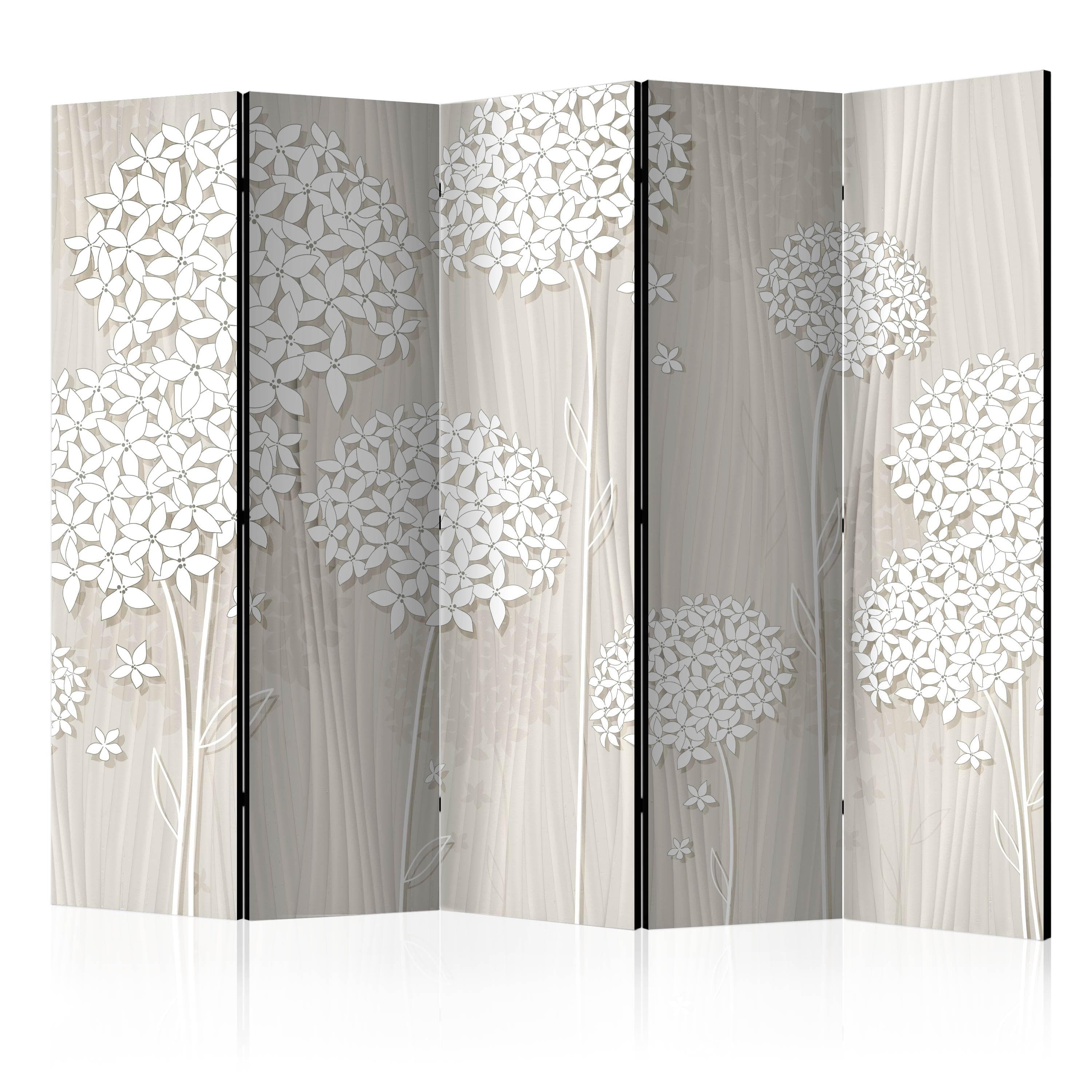 5-panels skærmvæg Creamy Daintiness II med blomstermotiv 225 × 172 cm - 225 x 172 cm - Akustik
