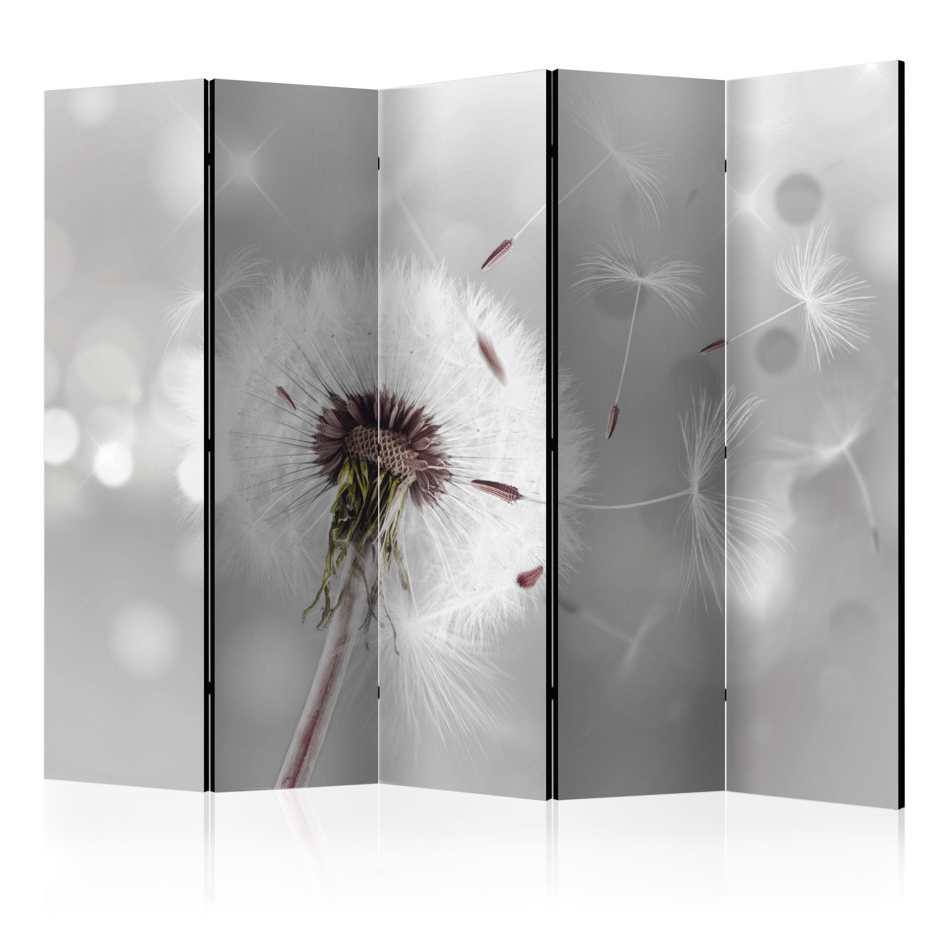 Skærmvæg Grasping the Invisible II - 5-panels rumdeler med mælkebøtte - 225 x 172 cm - Akustik