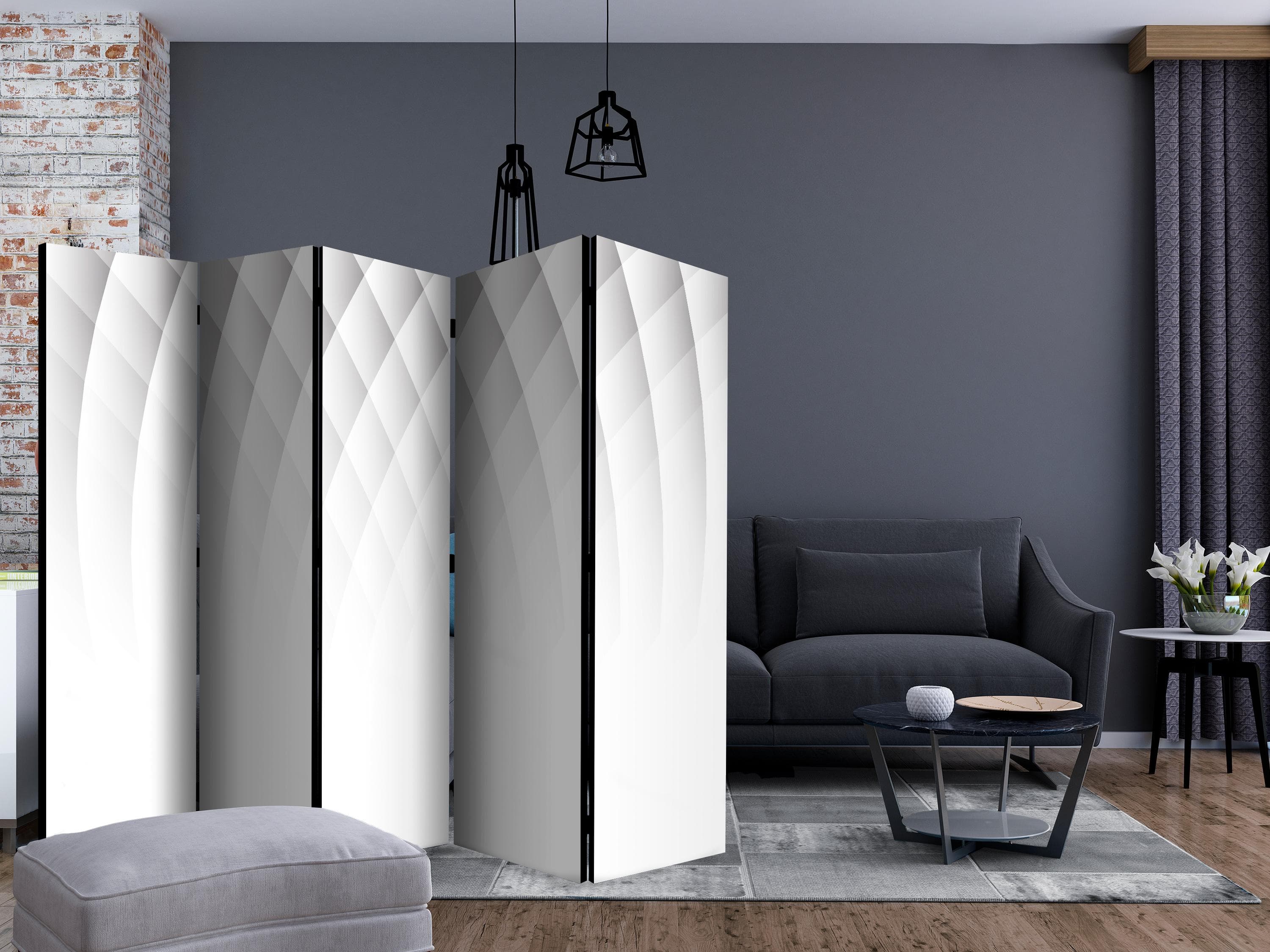 Skærmvæg Lysets struktur II 225 x 172 cm - 5-panel abstrakt rumdeler - 225 x 172 cm - Akustik view 2