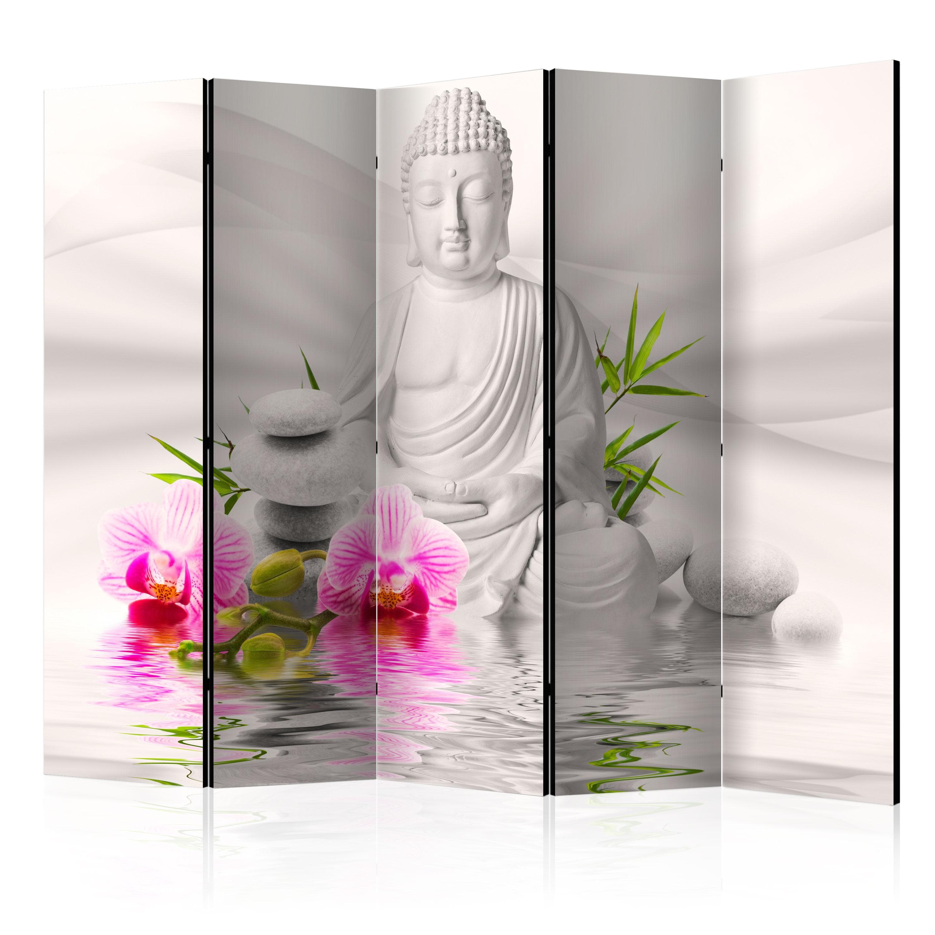 5-panels skærmvæg Buddha og orkidéer II 225 x 172 cm - 225 x 172 cm - Akustik